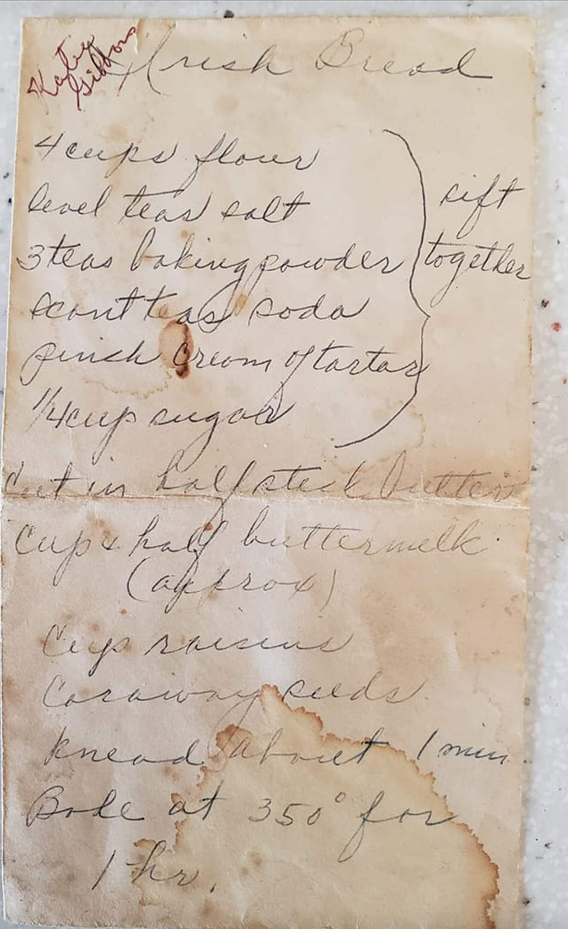 hand written recipe on stained and aged paper