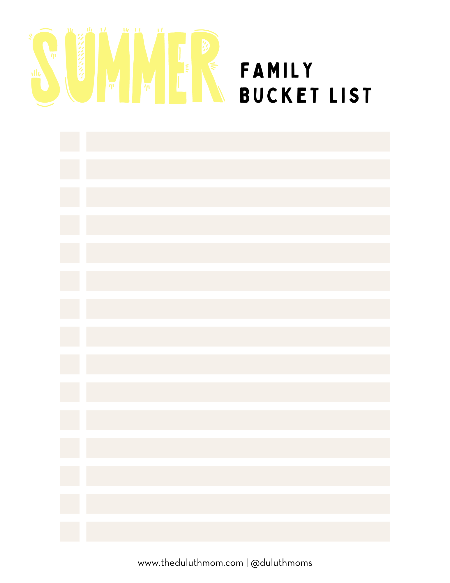 A Summer Family Bucket List Printable for planning your summer