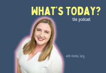 A white female with long brown hair wearing a white top smiling at the camera for What's Today? Podcast by Duluth Mom